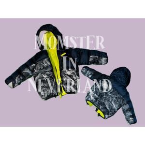 SNOZU BOYS PUFFER FLEECE LINED JACKET/COAT/ KNIT HAT(BLUE/GREEN )NWT